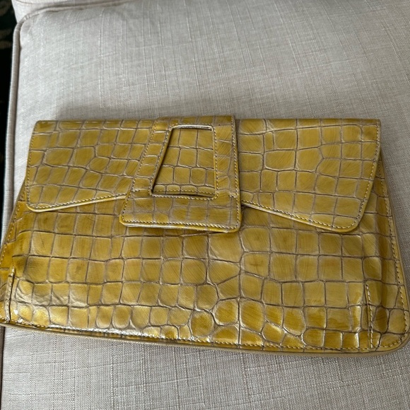 Abas Handbags - Abad Yellow Crocodile Embossed Clutch